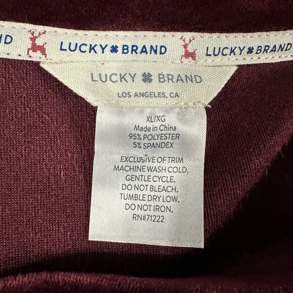 Lucky Brand size XL winter themed burgundy velour long sleeve v neck cropped top - Picture 4 of 6